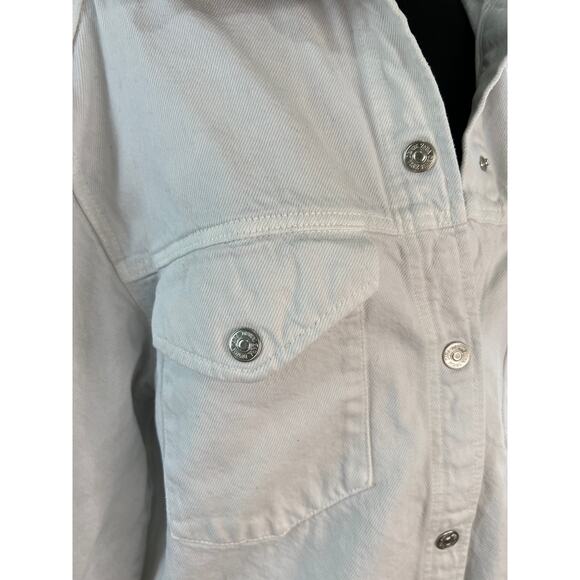 ZARA Women's Off White Denim Button Classic Trucker Jacket Long Sleeve S Small - Picture 2 of 7
